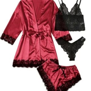 4-delig pyjamaset bordeaux rood