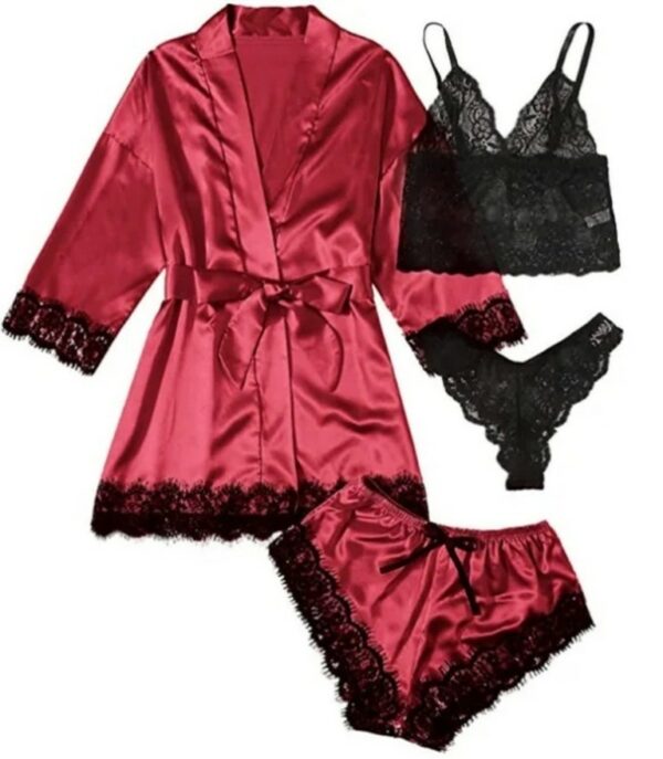 4-delig pyjamaset bordeaux rood