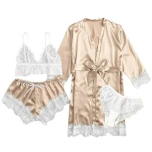 4-delig pyjamaset beige