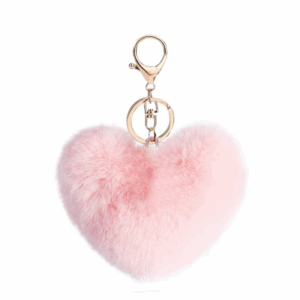 Fluffy hartjes sleutelhanger roze