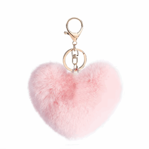 Fluffy hartjes sleutelhanger roze