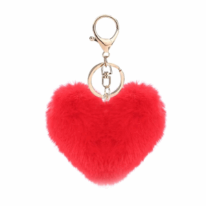 Fluffy hartjes sleutelhanger rood