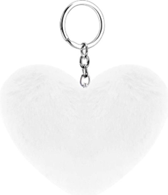 Fluffy hartjes sleutelhanger wit