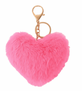 Fluffy hartjes sleutelhanger donkerroze